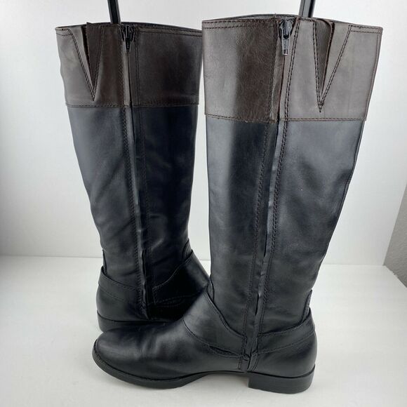 Ralph Lauren Sulita Harness Riding Boots 8 Black Brown Leather Knee High Zip - Picture 7 of 9